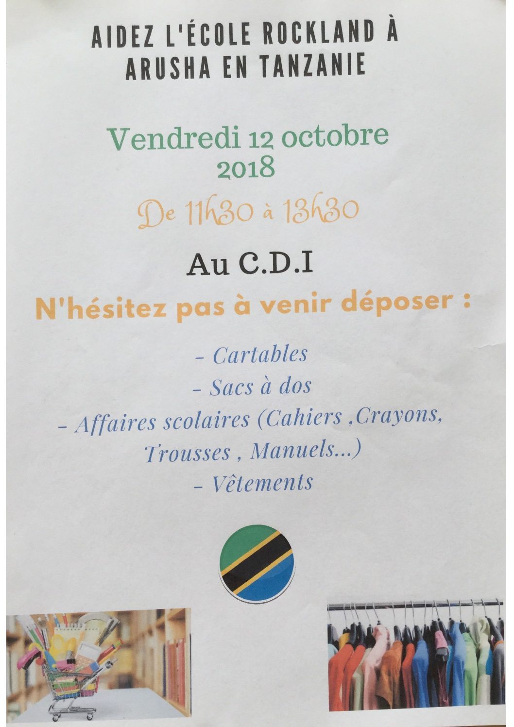 Collecte de matériel scolaire: le vendredi 12 octobre